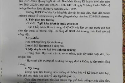 THÔNG BÁO VỀ VIỆC TỰU TRƯỜNG VÀ KHAI GIẢNG NĂM HỌC MỚI 2024-2025